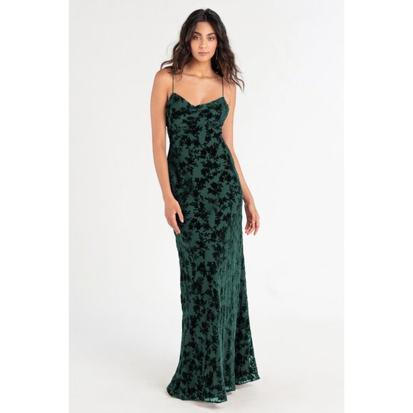 NWT Jenny Yoo Bridesmaid Burnout Velvet Emerald Size 12 - Picture 1 of 3